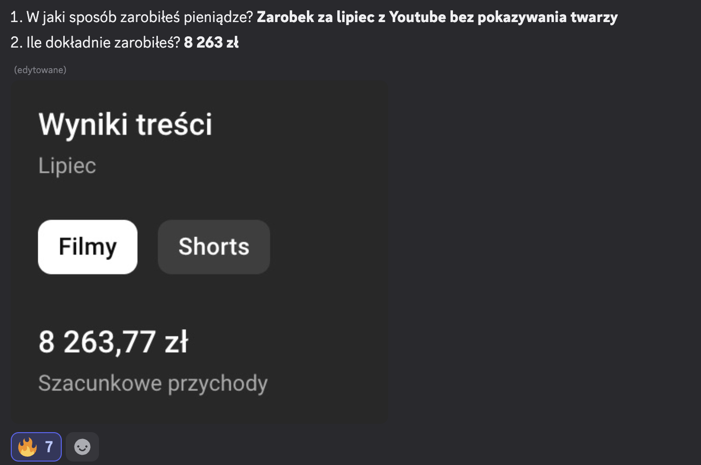 Szacowane przychody za lipiec: 8 263,77 zł