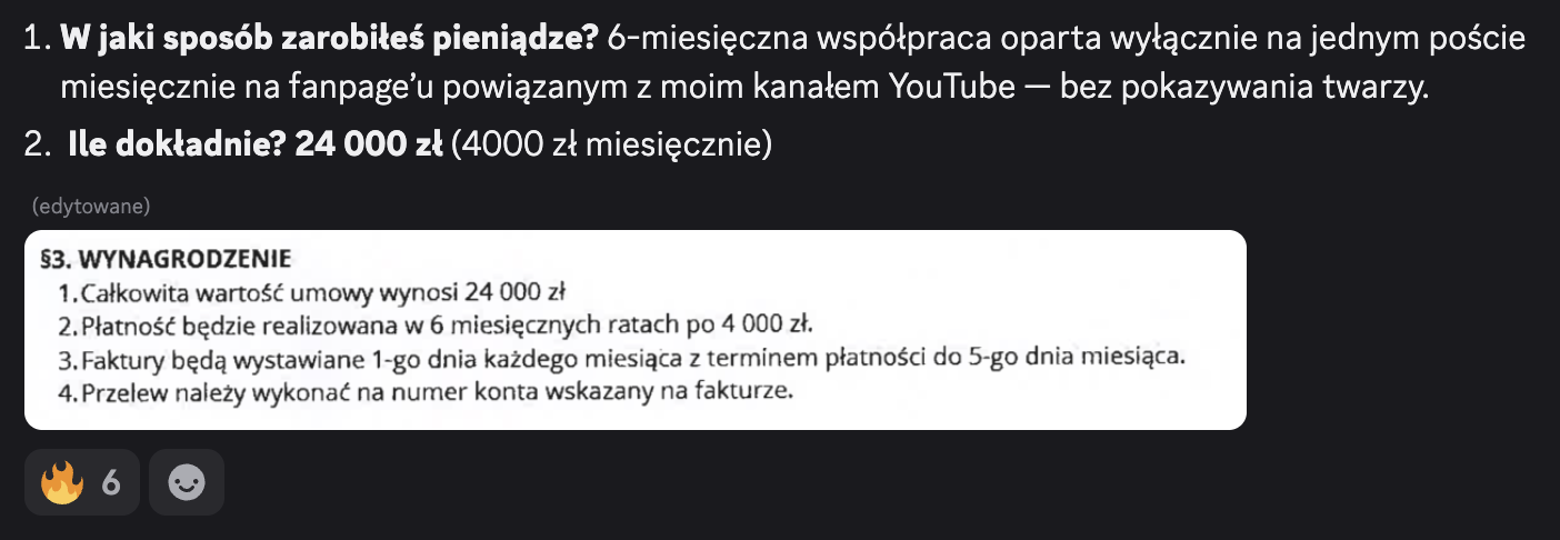 Współpraca bez pokazywania twarzy: 24 000 zł
